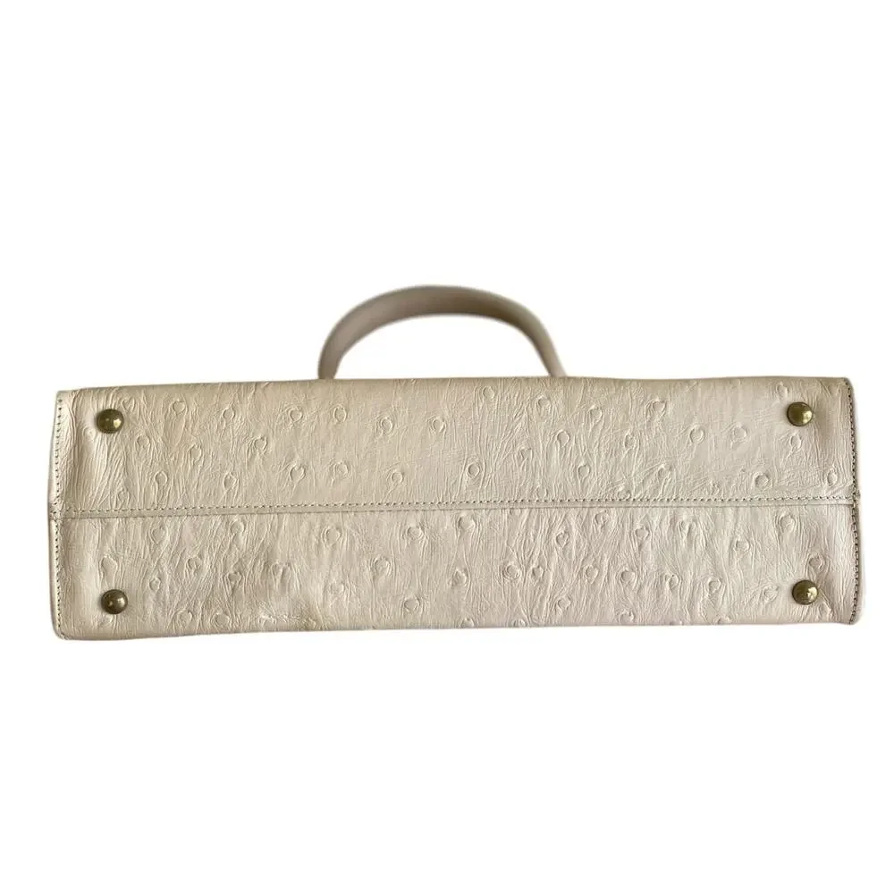 Vintage Mid-Century Cream Andrew Geller Ostrich Leather Top Handle Frame Bag
